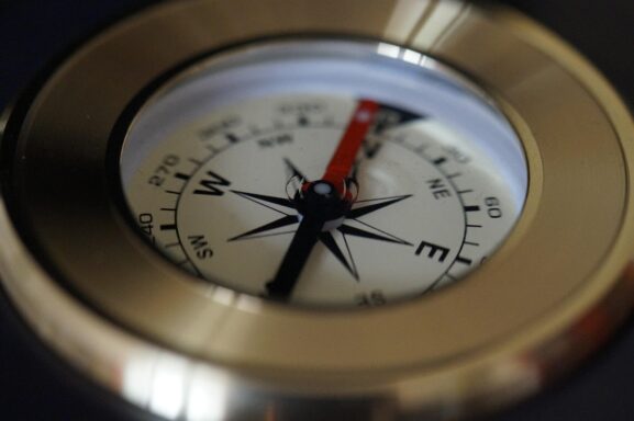 A compass showing the cardinal points